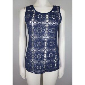 VALERIE BERTINELLI - WOMEN'S BLUE SHEER LACE TANK TOP - SIZE S